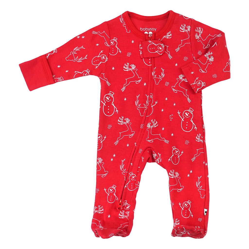 Baby organic footie sleepers pajamas christmas red snow pattern 3-6 months