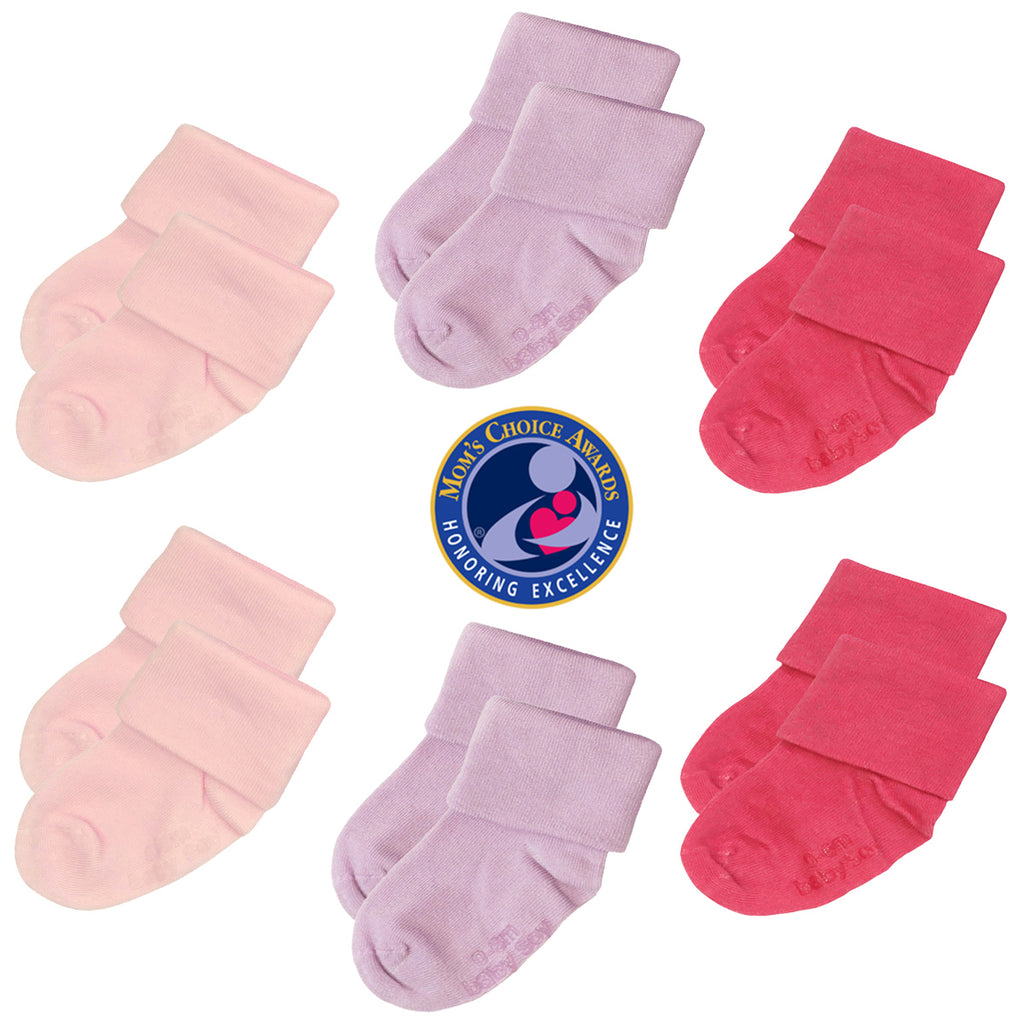 Babysoy BABY toddler newborn girl   Stay on gripper Socks - Set of 6 in pink lavender purple red 0-6 months