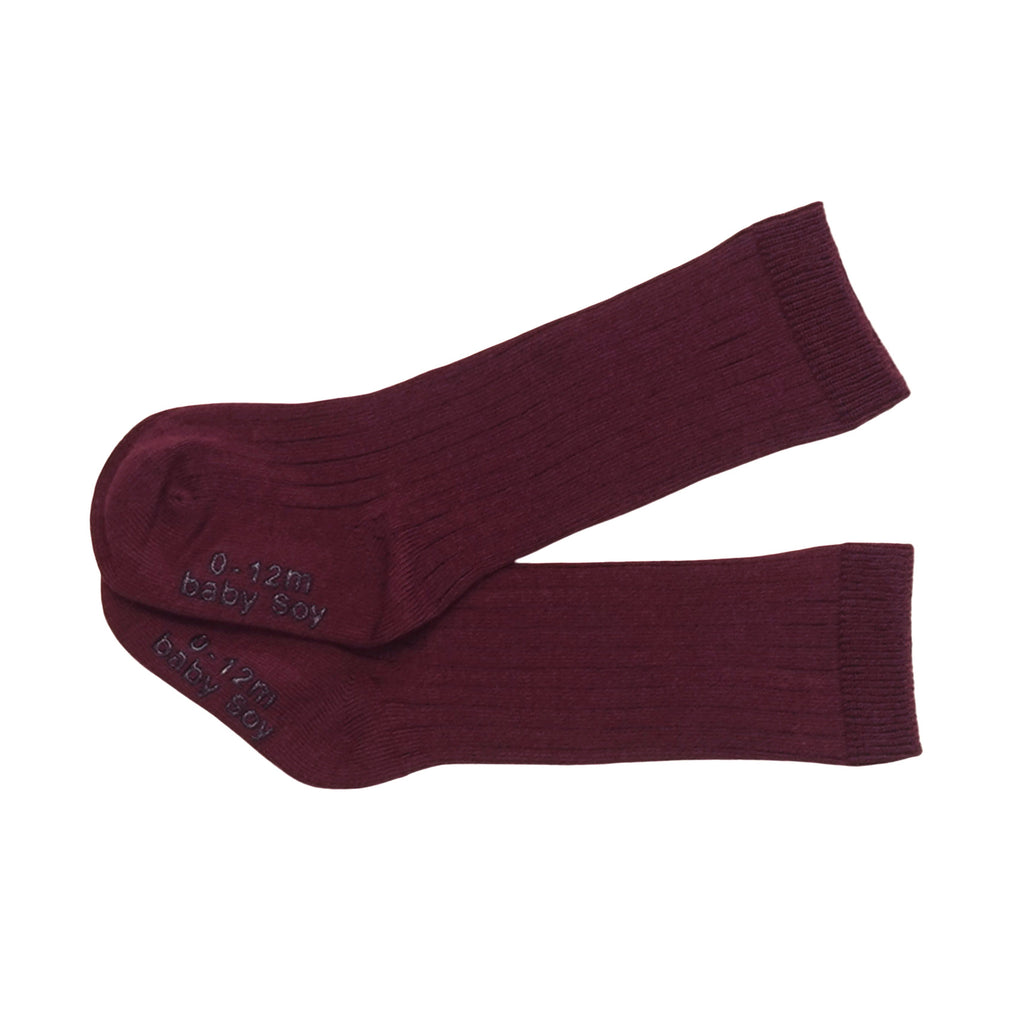 babysoy baby & toddler knee high socks with gripper unisex Burgandy brown 12-24 months