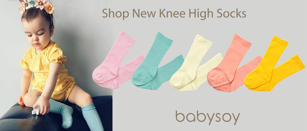 babysoy baby & toddler knee high socks with grip in 12 solid colors