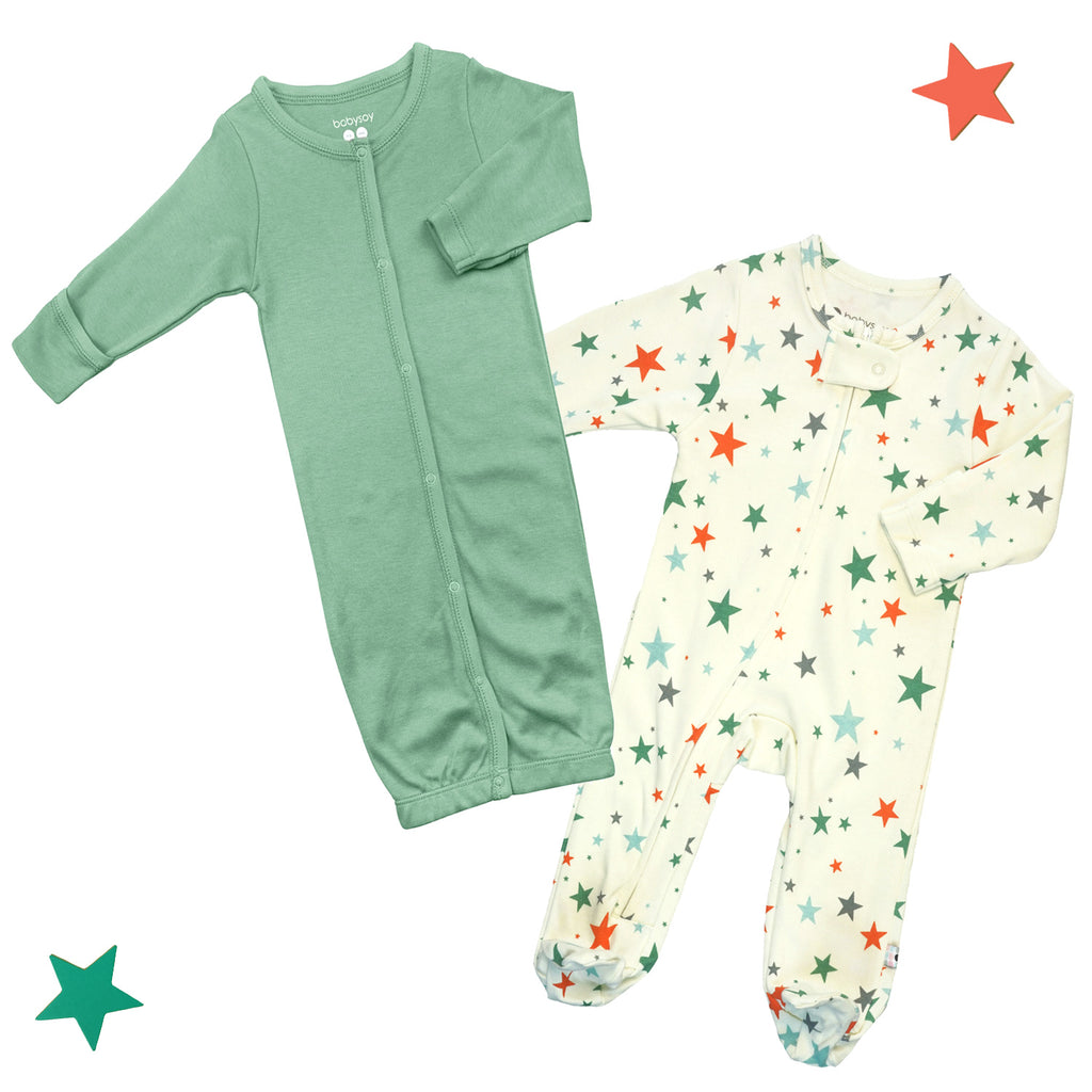 Newborn Baby Sleep Gown/sack & Footie sleepers set  0-3 Months Unisex Green and Orange