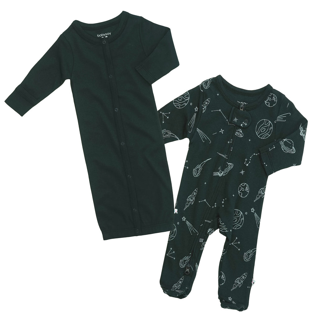 Newborn Baby Sleep Gown/sack & Footie sleepers set 0-3 Months Space Pirate Black