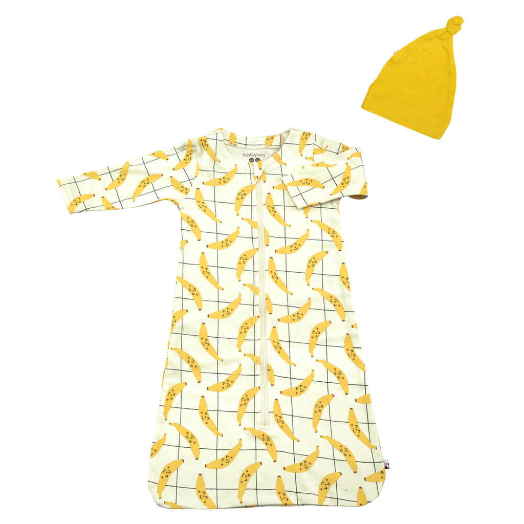 Babysoy Baby Sleep Sack Wearable blanket & Hat Set in bananas 0-6 Months