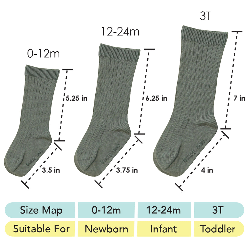 babysoy baby & toddler knee high socks with gripper size chart