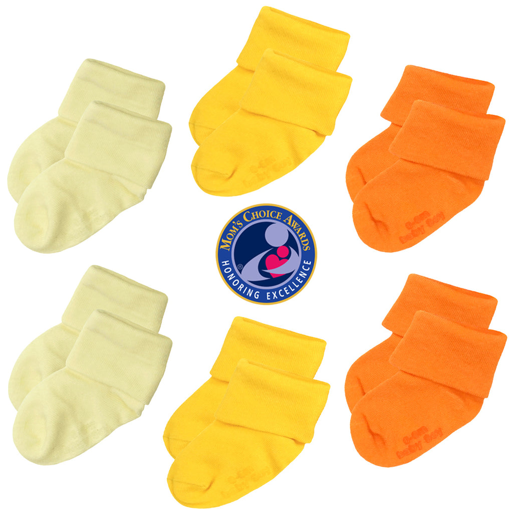 Babysoy BABY toddler newborn unisex  Stay on Socks with Grips- Set of 6 in cream yellow orange 0-6 months