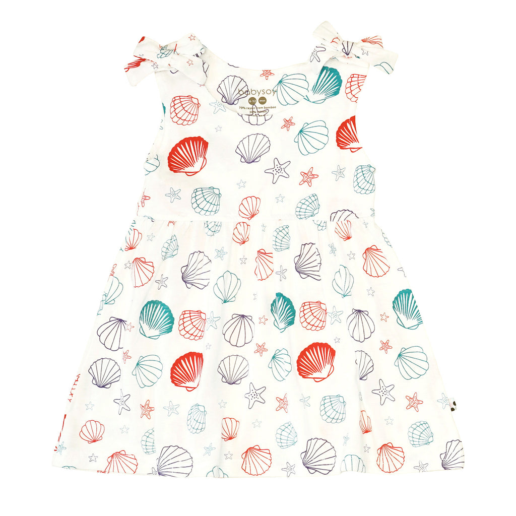 babysoy organic baby girl and toddler girl Pattern Bow Knot Shoulder Tank Dress sea shells