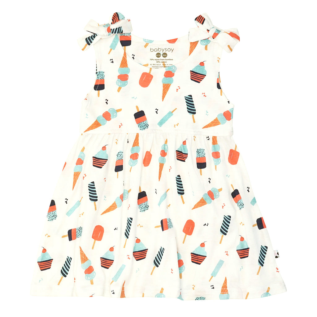babysoy organic baby girl and toddler girl Pattern Bow Knot Shoulder Tank Dress summer treat ice cream bars