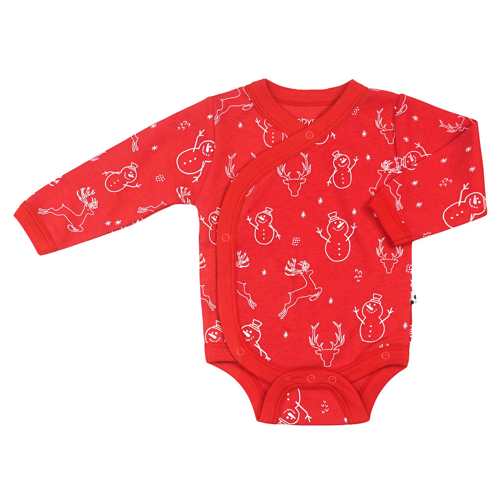 Organic Pattern Long Sleeve Baby Kimono Bodysuit/Onesie in RED 0-3 Months