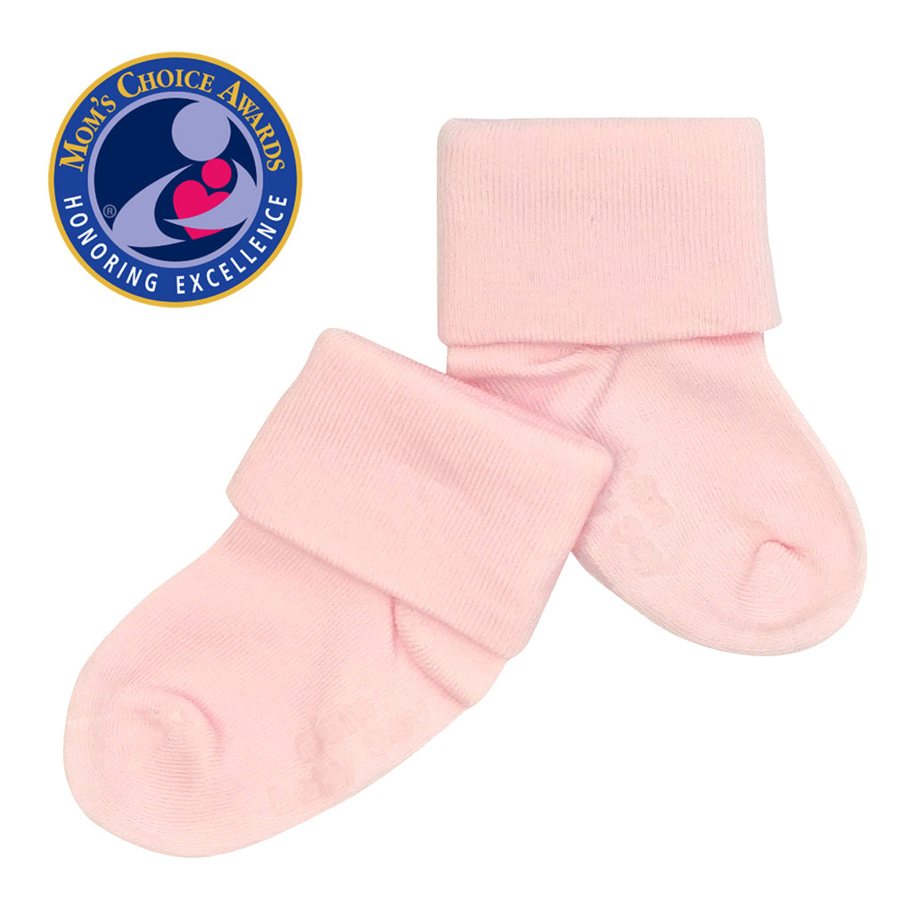 baby girl toddler organic socks with gripper in pink peony 0-6 months