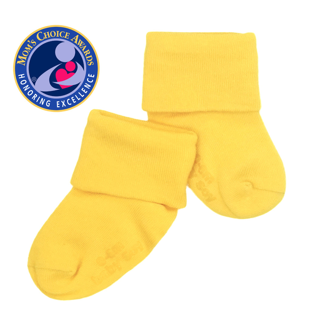 baby toddler unisex organic socks with gripper in yellow sunshine 6-12 months