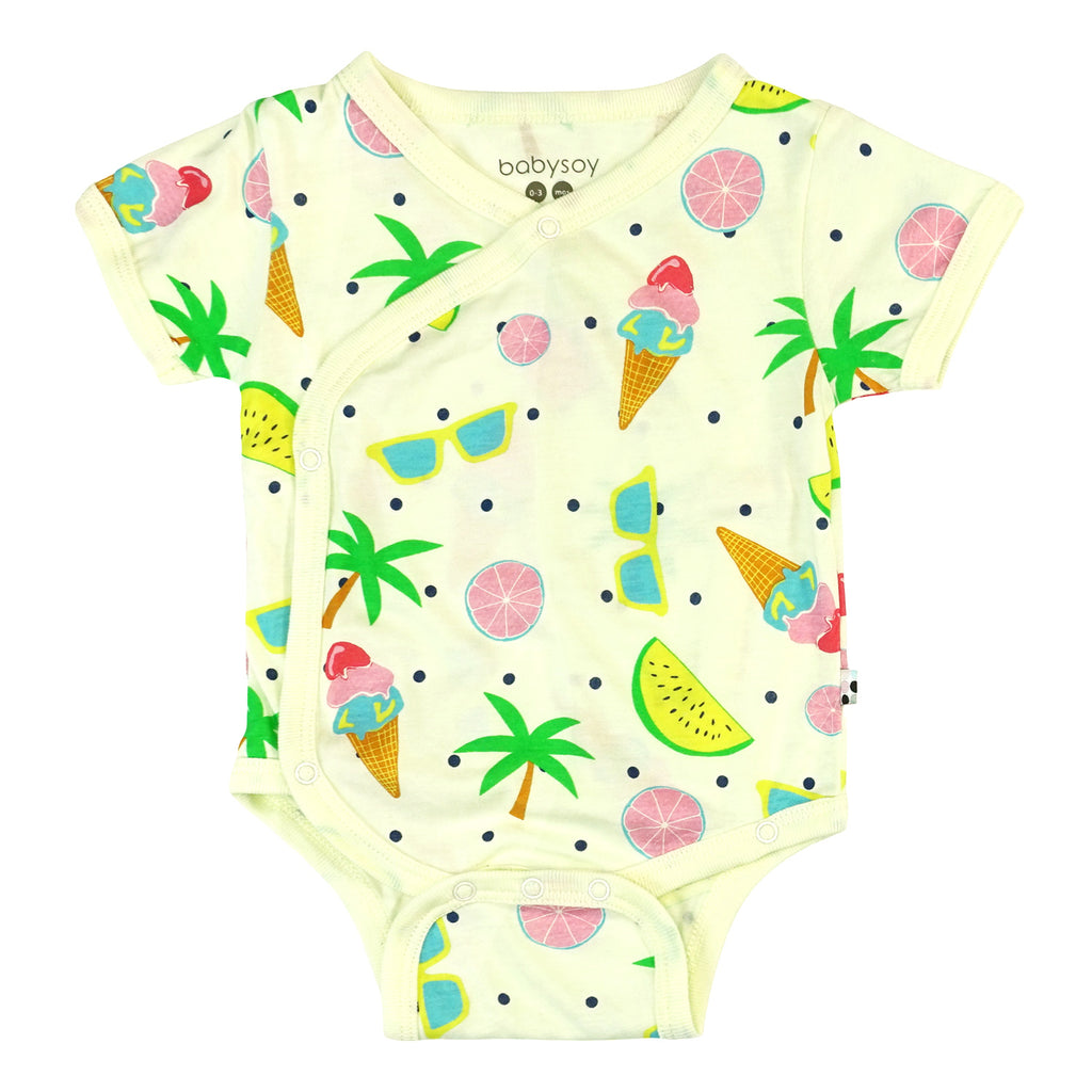 Babysoy organic pattern prints baby Kimono wrap around Short Sleeve onesie/Bodysuit summer fun 0-3 months