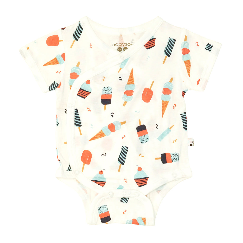 Babysoy organic pattern prints baby Kimono wrap around Short Sleeve onesie/Bodysuit summer treat