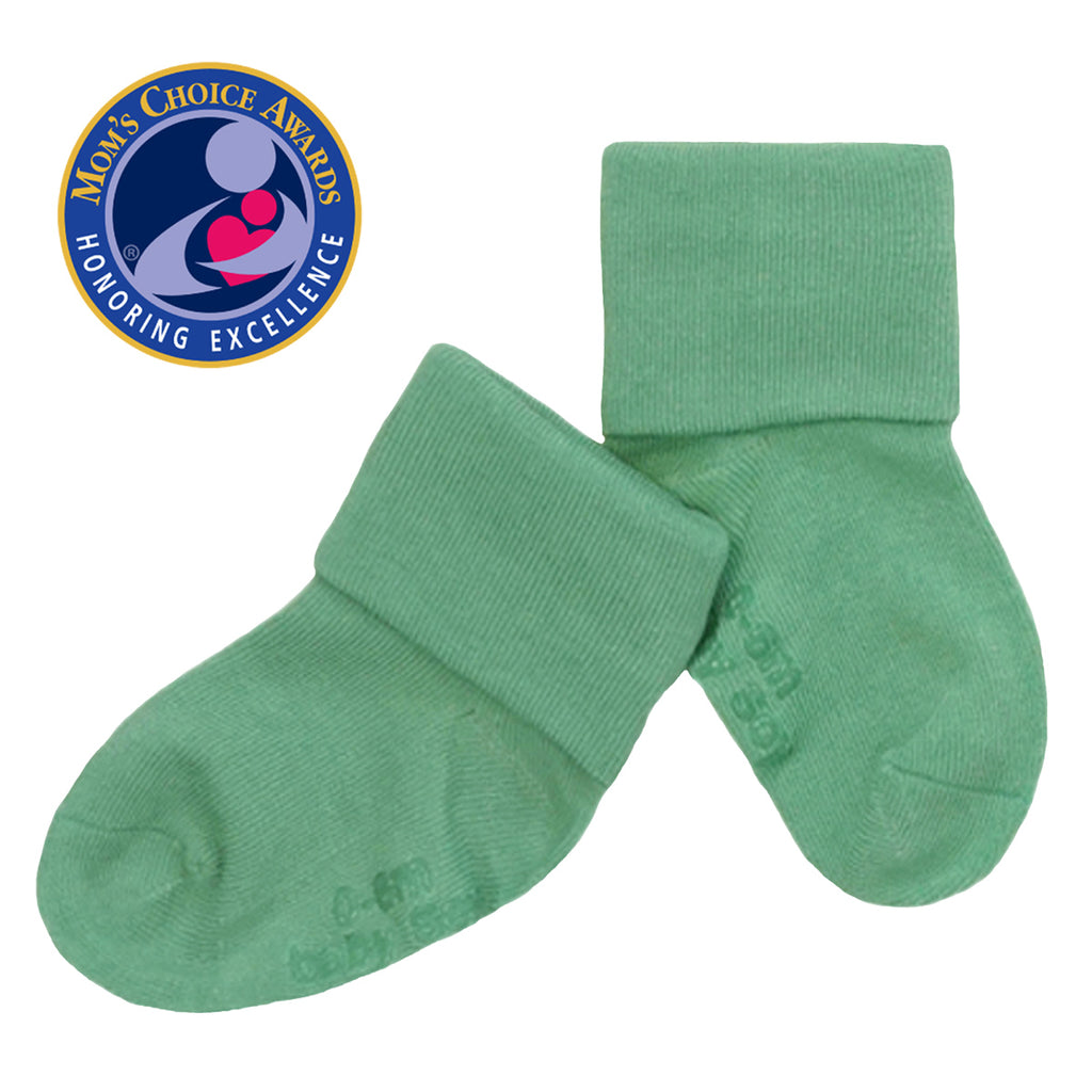 baby toddler unisex organic socks with gripper in green dragonfly 6-12 months