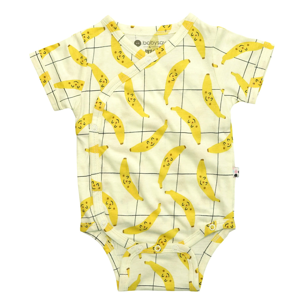 Babysoy organic pattern prints baby Kimono wrap around Short Sleeve onesie/Bodysuit bananas