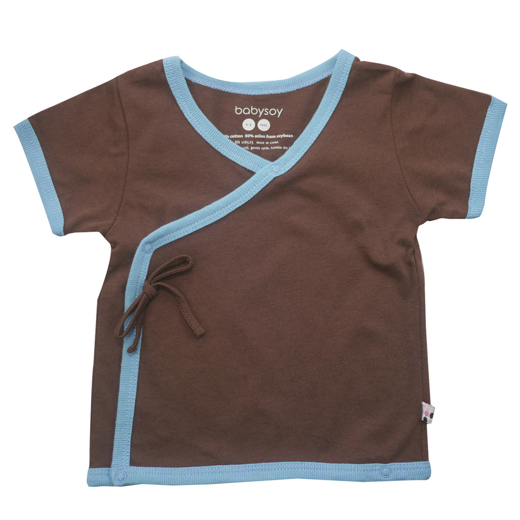 Toddler Short Sleeve Japanese Side Snap Kimono Tee top shirt Chocolate Blue