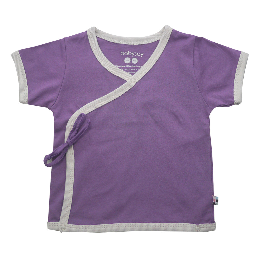 Baby Short Sleeve Japanese Side Snap Kimono Tee top shirt eggplant purple