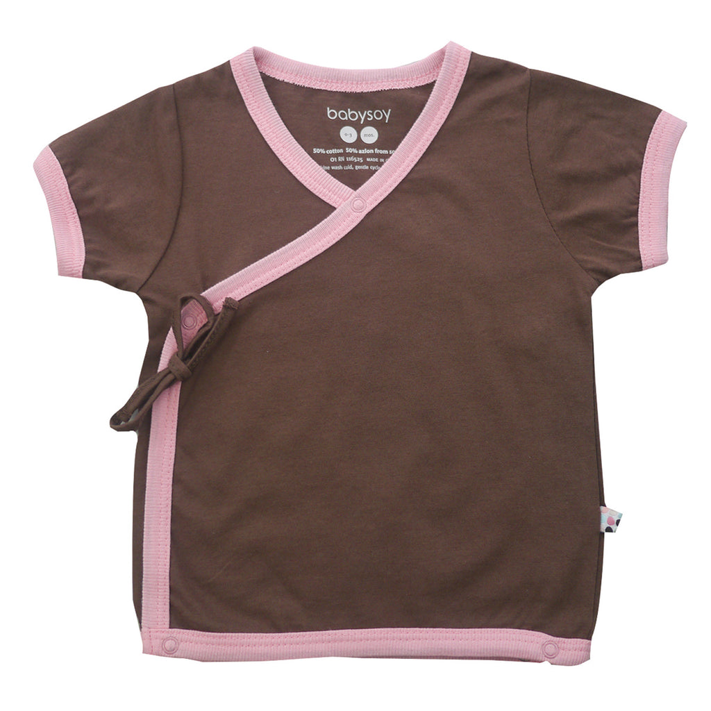 Toddler Short Sleeve Japanese Side Snap Kimono Tee top shirt Brown Pink