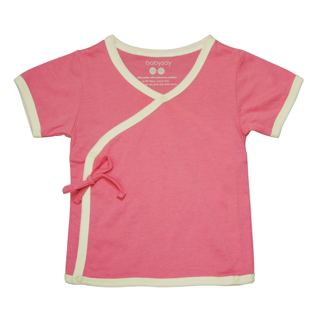 Toddler Short Sleeve Japanese Side Snap Kimono Tee top shirt  Pink Lemon