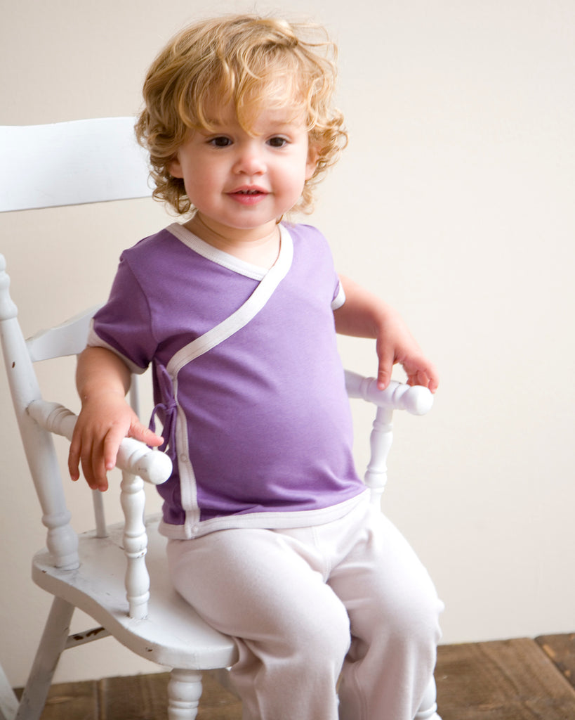 Toddler Short Sleeve Japanese Side Snap Kimono Tee top shirt  purple