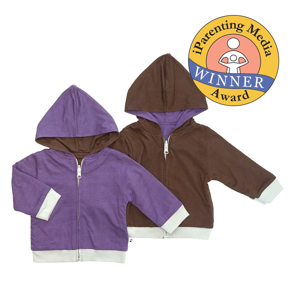 Babysoy Basic Reversible Baby Toddler Zipper Lightweight Hoodie in Eggplant purple and chocolate brown
