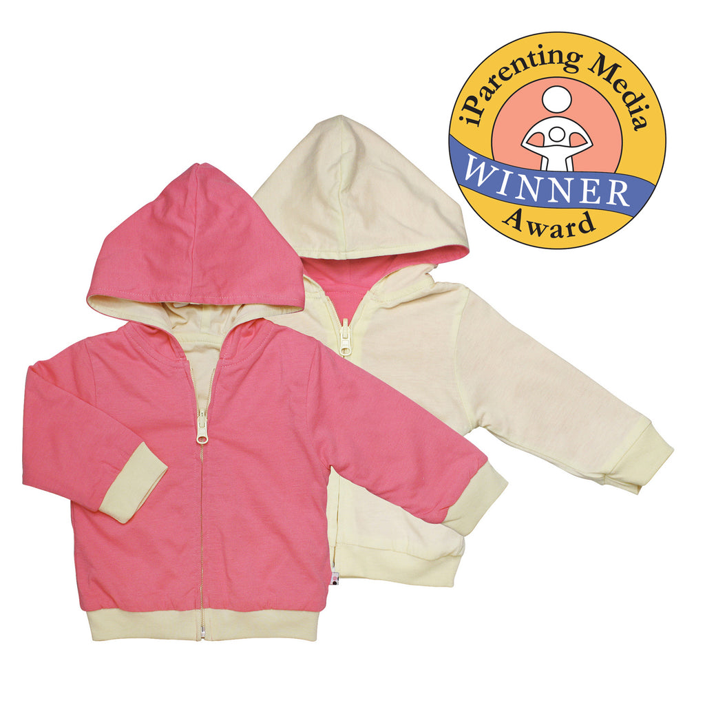Babysoy Basic Reversible Baby Toddler Zipper Lightweight Hoodie in pink lemon and soy cream