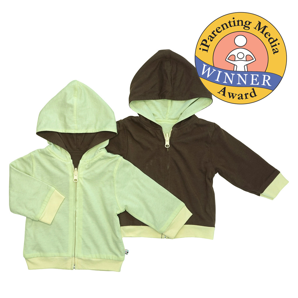 Babysoy Basic Reversible Baby Toddler Zipper Lightweight Hoodie in  green tea and brown