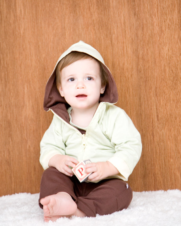 Babysoy Basic Reversible Baby Toddler Zipper Lightweight Hoodie in Tea Green and Brown