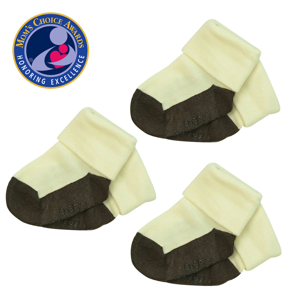 Babysoy Signature Stay on Socks- Set of 3 in chocolate brown and soy cream