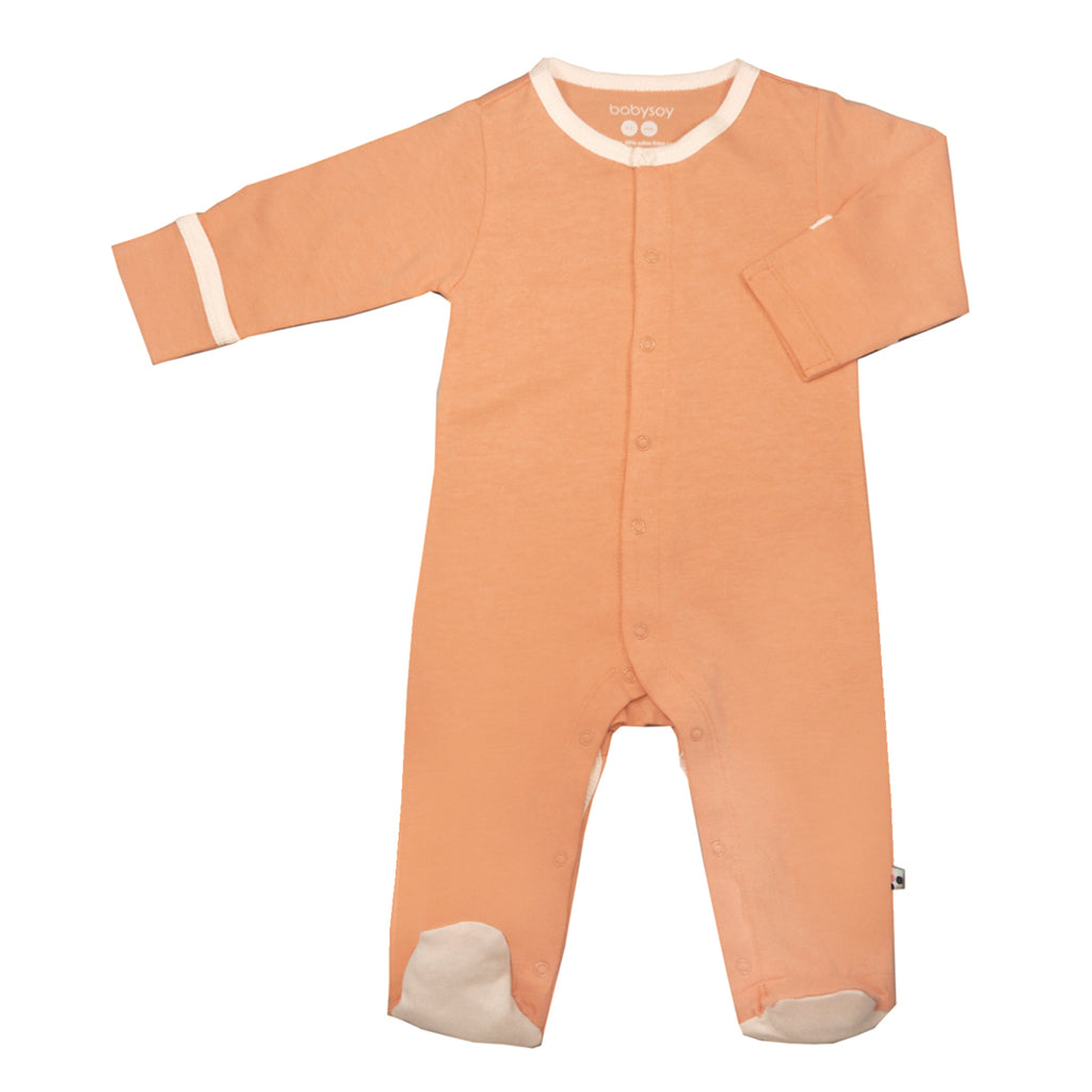 babysoy baby newborn snap footie sleeper with foot in cantaloupe orange