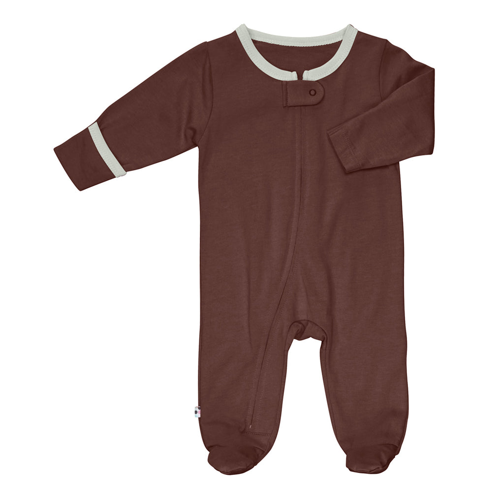 Babysoy Long Sleeve Solid Zipper Footie Pajamas Infant Unisex in Brown