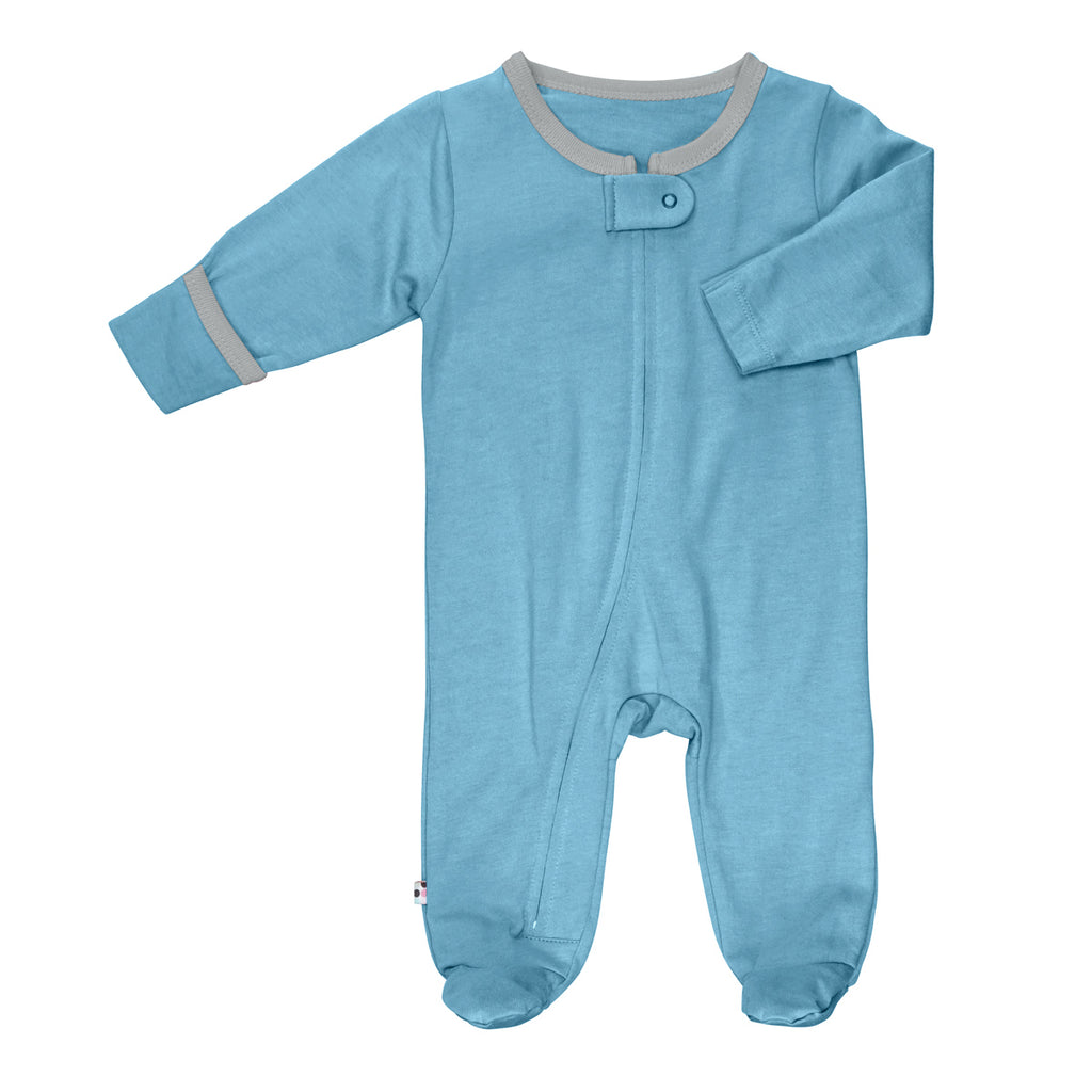 Babysoy Long Sleeve Solid Zipper Footie Pajamas Babies in Pink LemonBabysoy Long Sleeve Solid Zipper Footie Pajamas Newborn in Blue