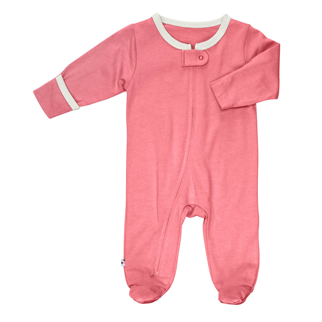 Babysoy Long Sleeve Solid Zipper Footie Pajamas Babies in Pink Lemon