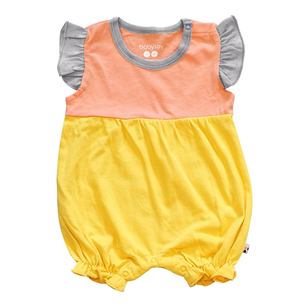 Baby Girl Color Block Princess Tank Romper Bodysuit Onesie orange, yellow, grey colors