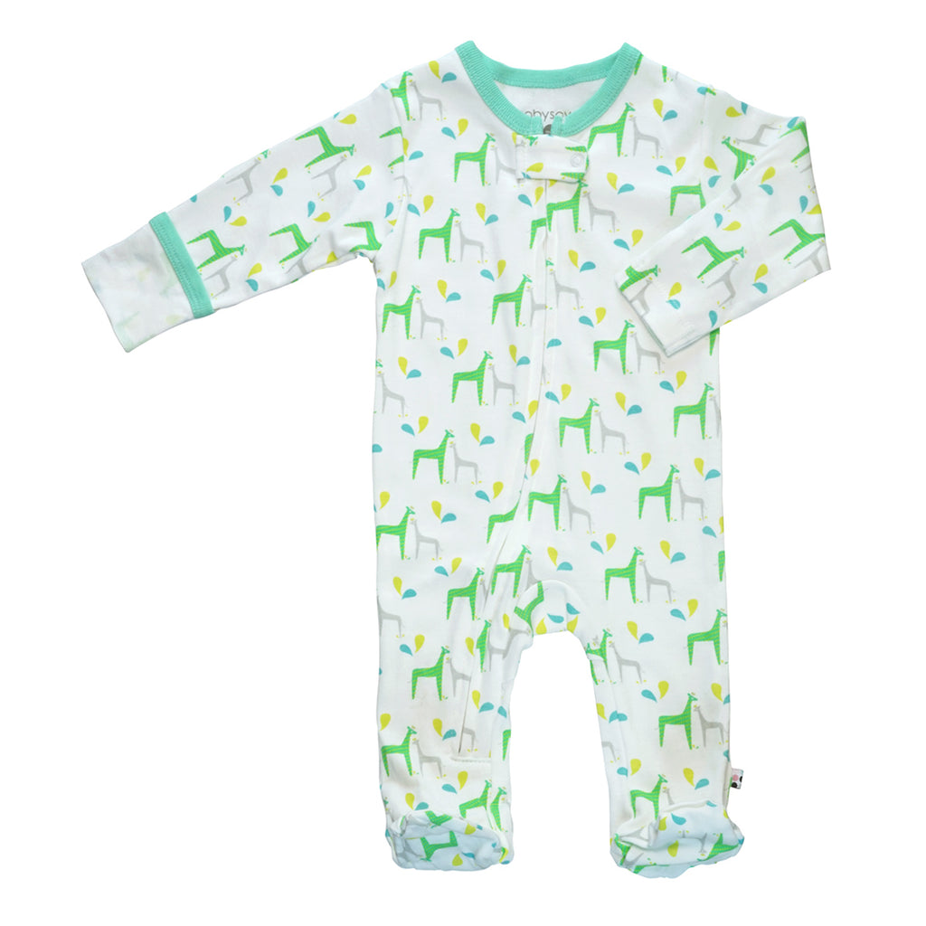 100% Organic Cotton Animal Pattern Print Zipper Footie Baby Sleeper with Feet giraffe
