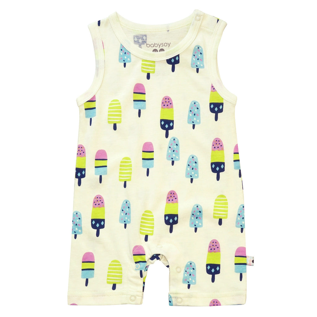 Babysoy baby & Toddler Summer Pattern Tank Romper in Popsicles