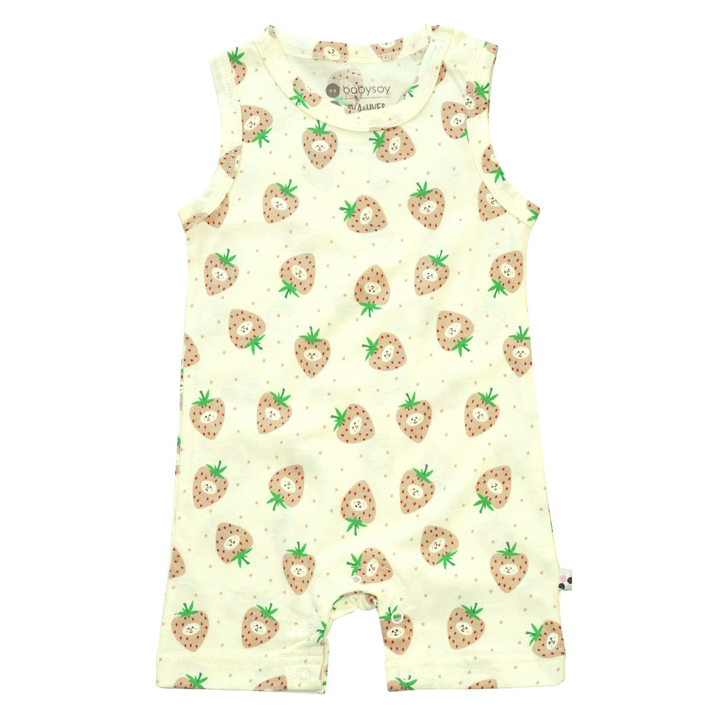 Babysoy baby & Toddler Summer Pattern Tank Romper in Strawberries