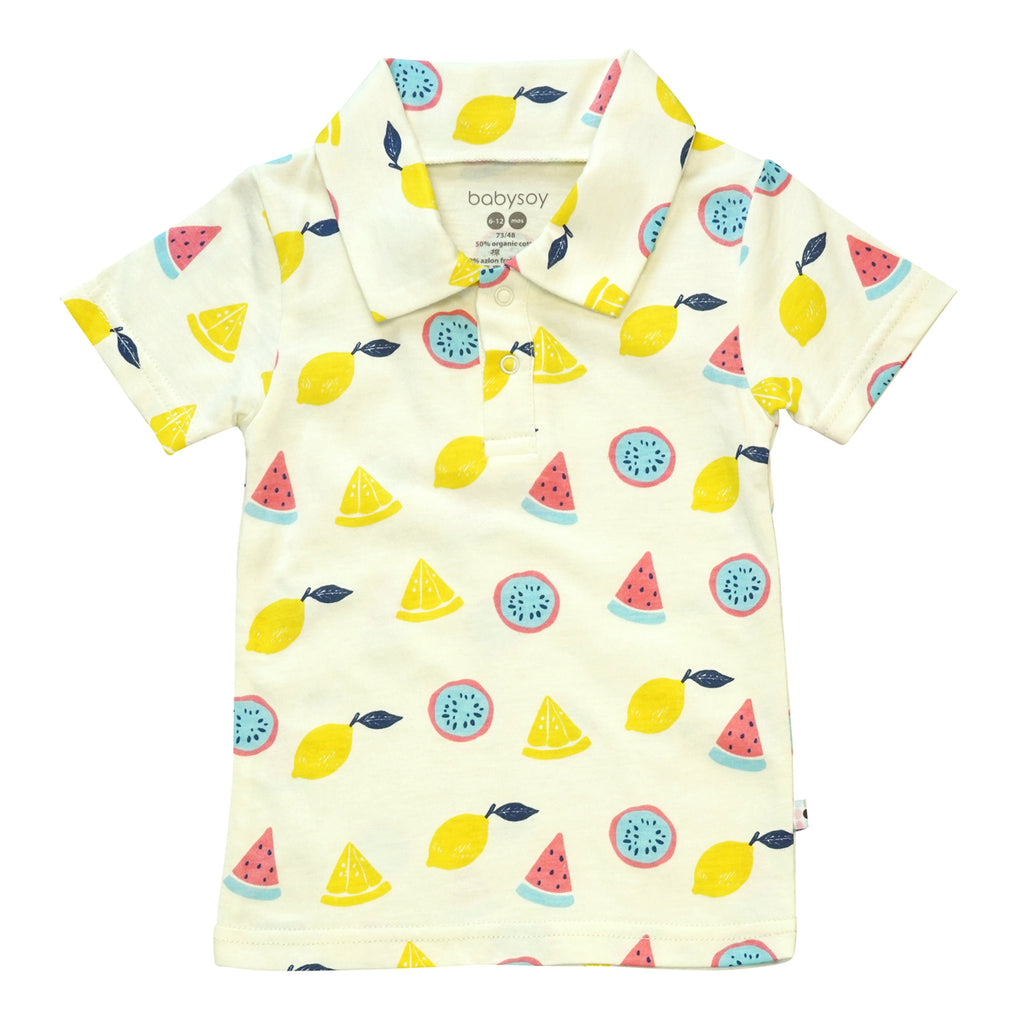 Organic Baby Toddler Pattern Short Sleeve Polo Tee shirt in fruit print