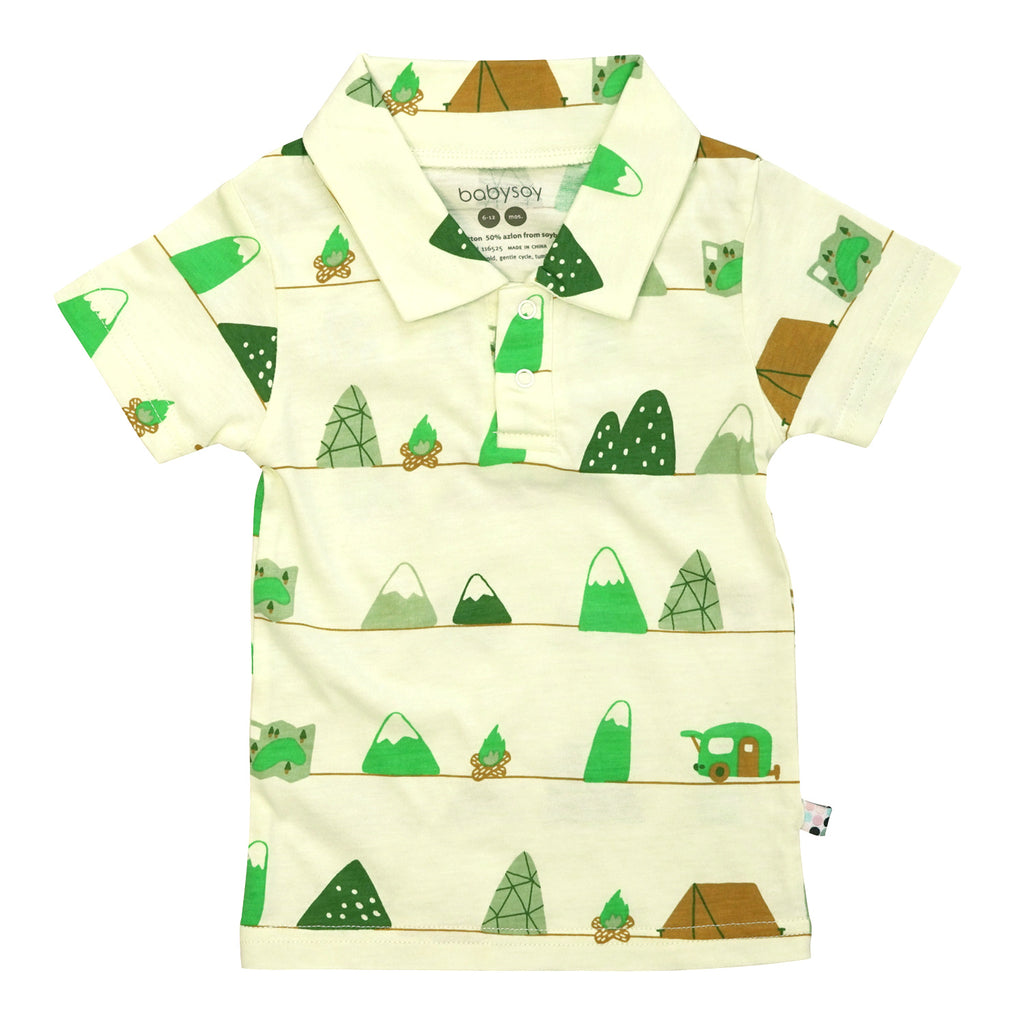 Organic Baby Toddler Pattern Short Sleeve Polo Tee shirt mountain camping
