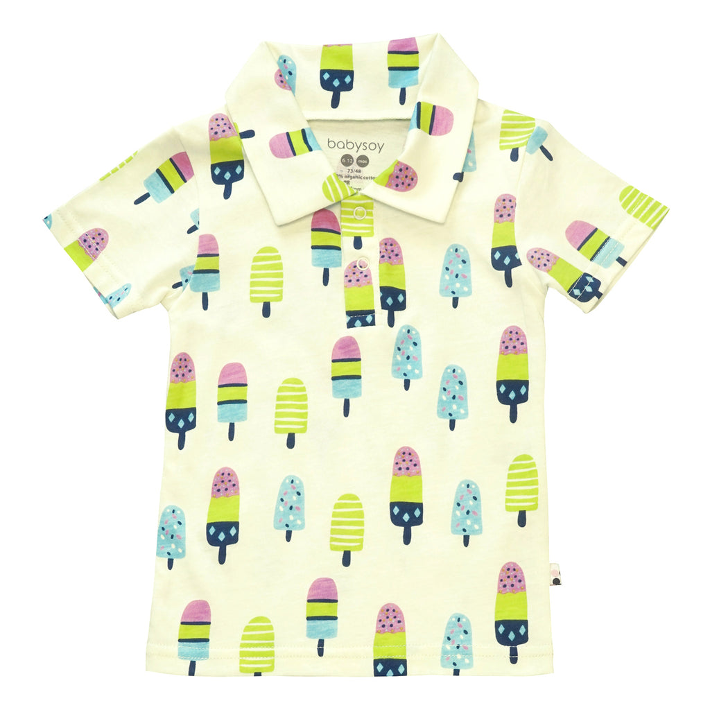 Organic Baby Toddler Pattern Short Sleeve Polo Tee shirt popsicles 12-18 Months