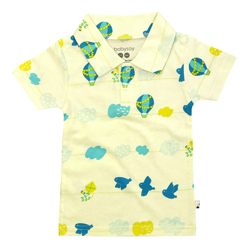 Organic Baby Toddler Pattern Short Sleeve Polo Tee shirt  sky balloon