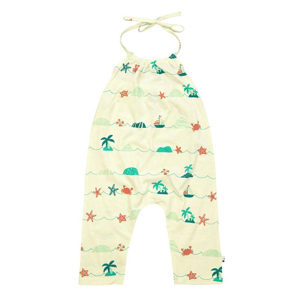 Organic Baby girl Toddler Pattern Halter Romper for summer 2T sea 