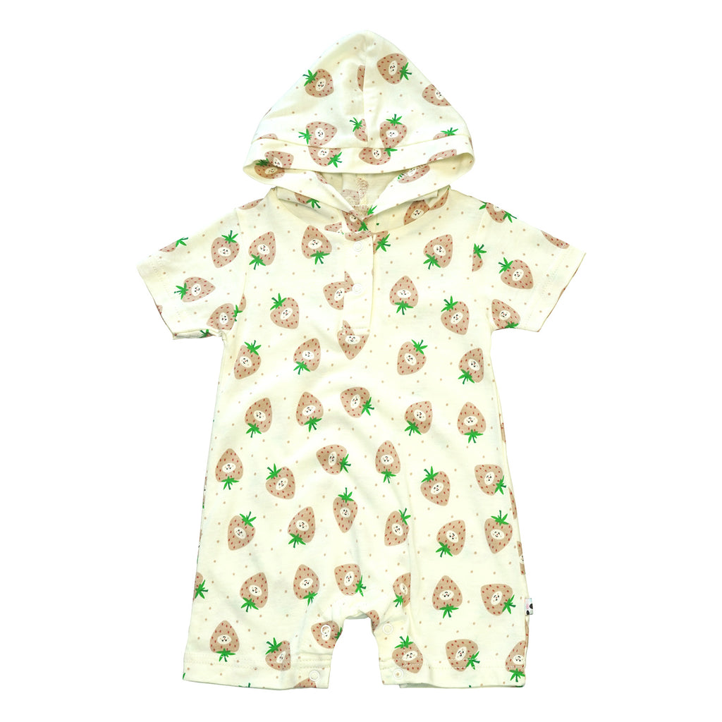Baby Organic Soy Fabric Strawberry Pattern Short Sleeve Hoodie Romper Onesie