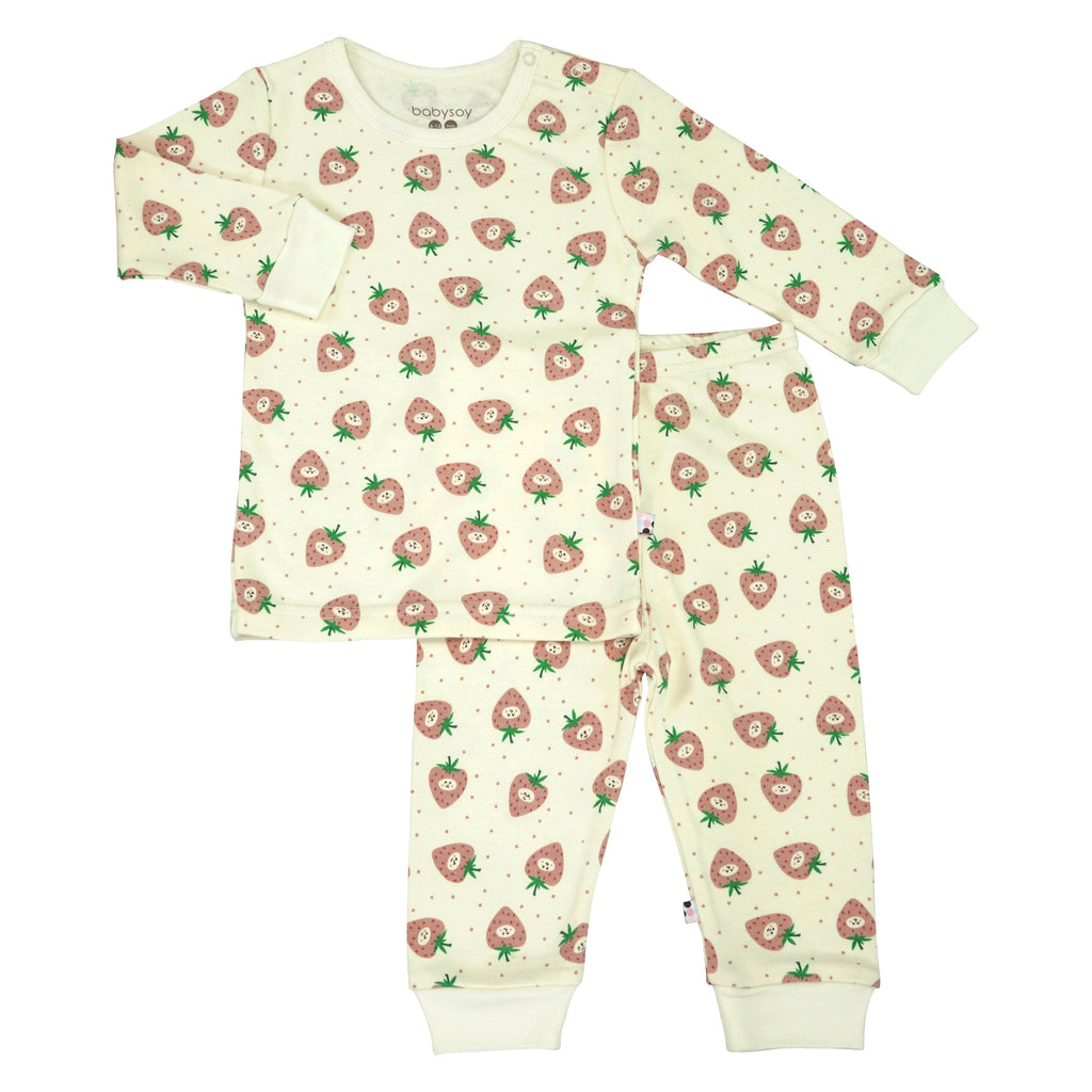 Baby and Toddler Girl Pattern Long Sleeve Pajamas Sets Strawberries 12-18 Months