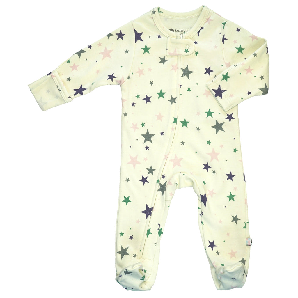 baby newborn infant Star print long sleeve footie with zippers