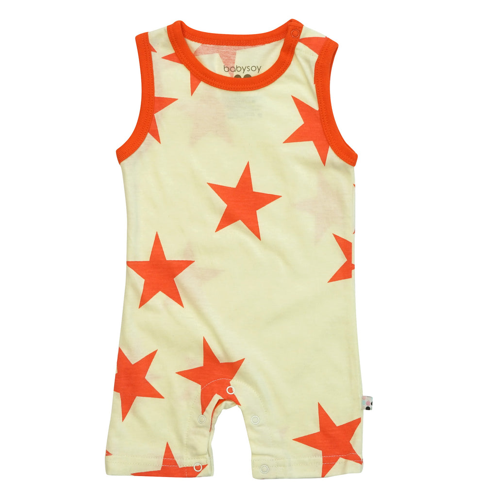 Babysoy Baby Unisex Star Pattern Sleeveless Summer Tank Romper Coral Red 0-3 Months