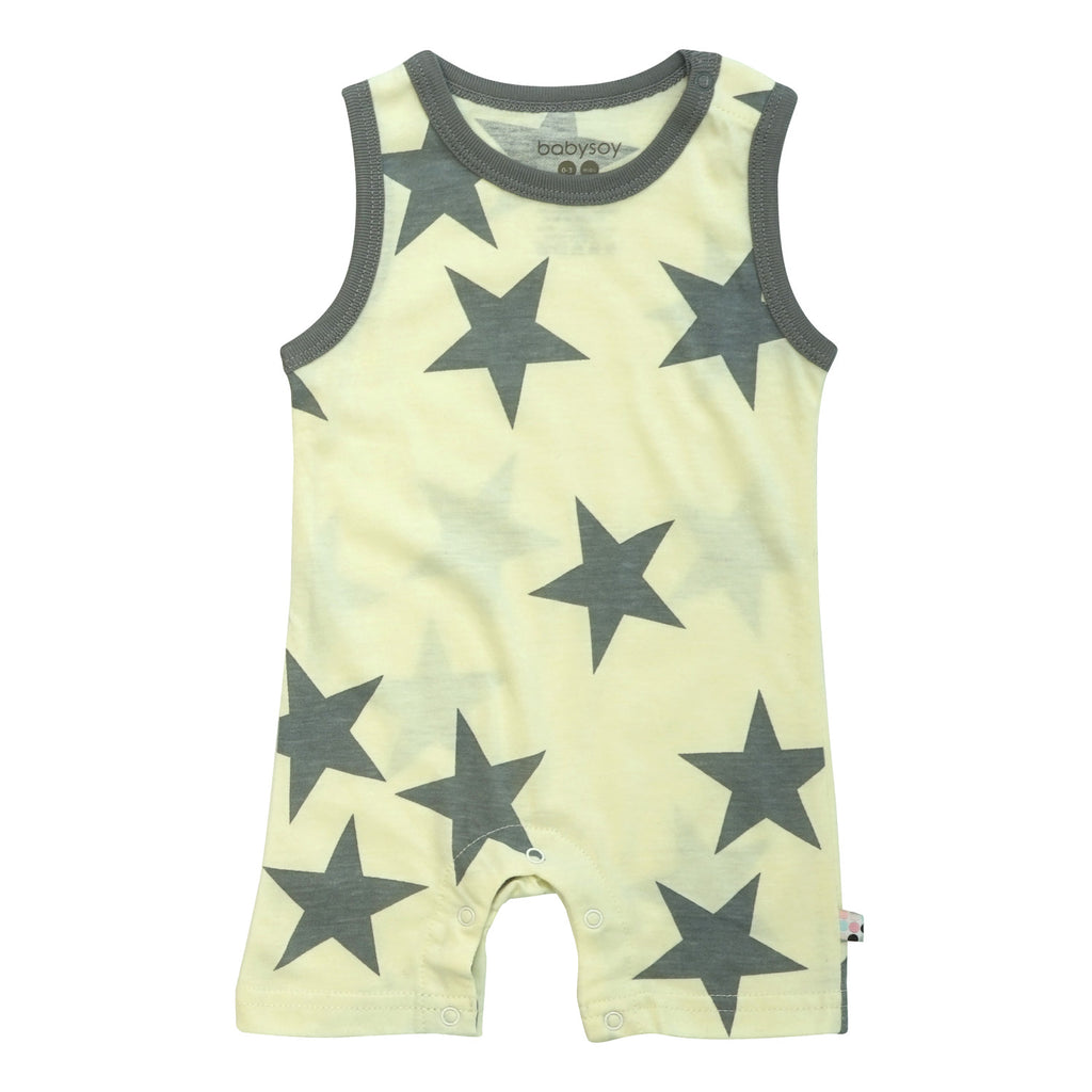 Babysoy Baby Unisex Star Pattern Sleeveless Summer Tank Romper Grey 0-3 Months