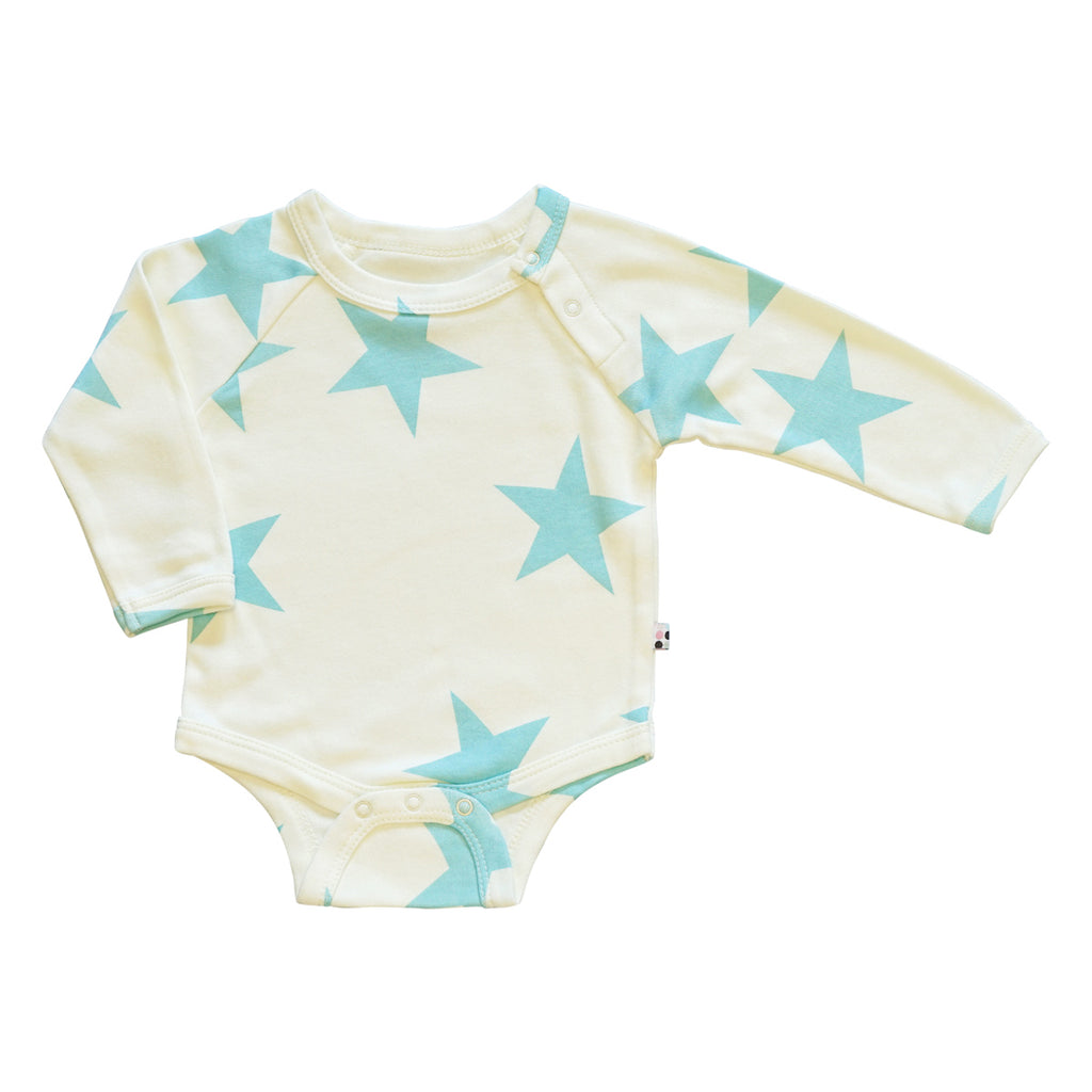 Baby Big Star Pattern Snap long sleeve bodysuit onesie in harbor blue