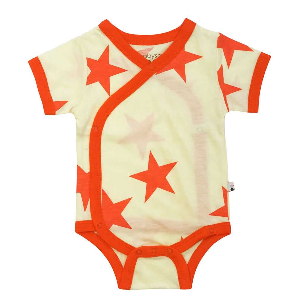 Baby Infant Star pattern Short Sleeve Kimono Bodysuit onesie in coral red