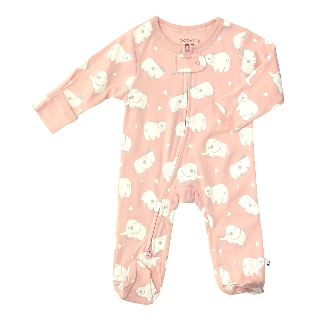 Baby organic footie sleepers pajamas animal bear elephant peony pink 3-6 months