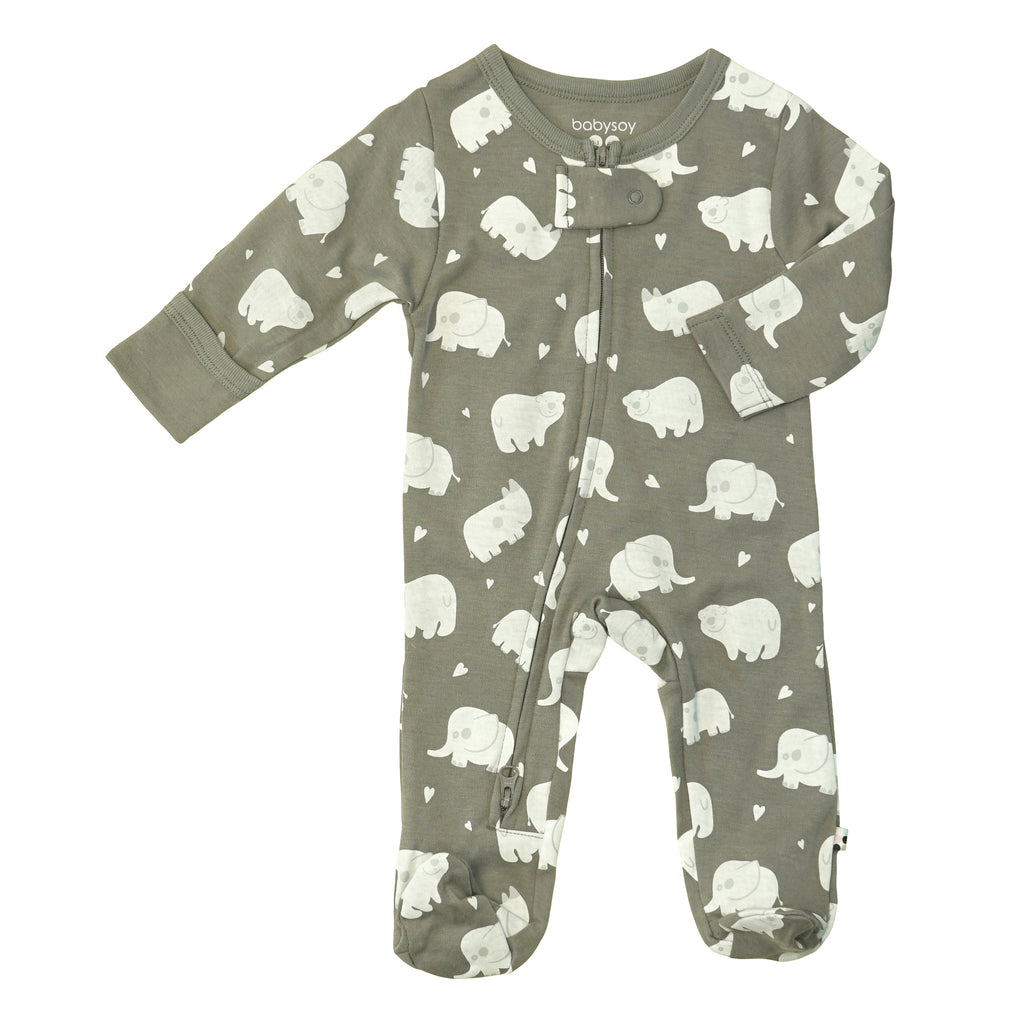Baby organic footie sleepers pajamas animals elephant grey thunder 12-18 months
